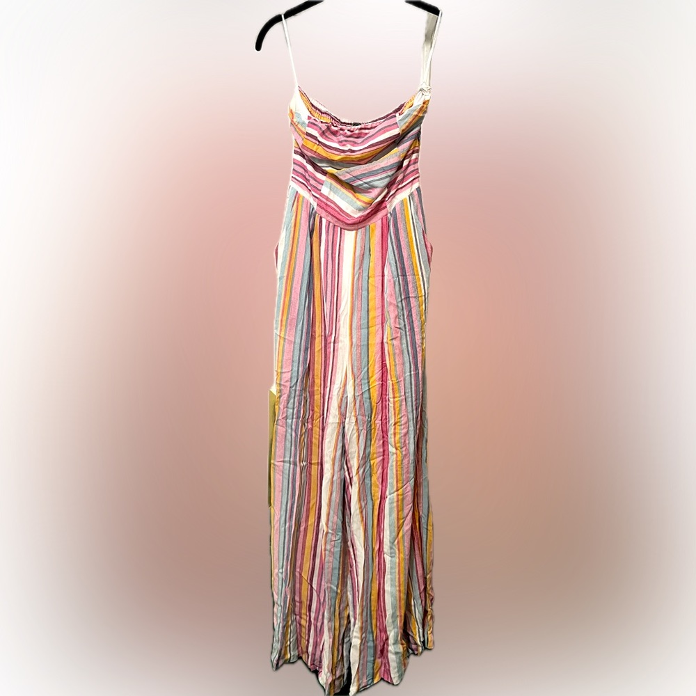 NWOT Petal Roz Sunset Stripes Strapless Wide-leg Jumpsuit in Large